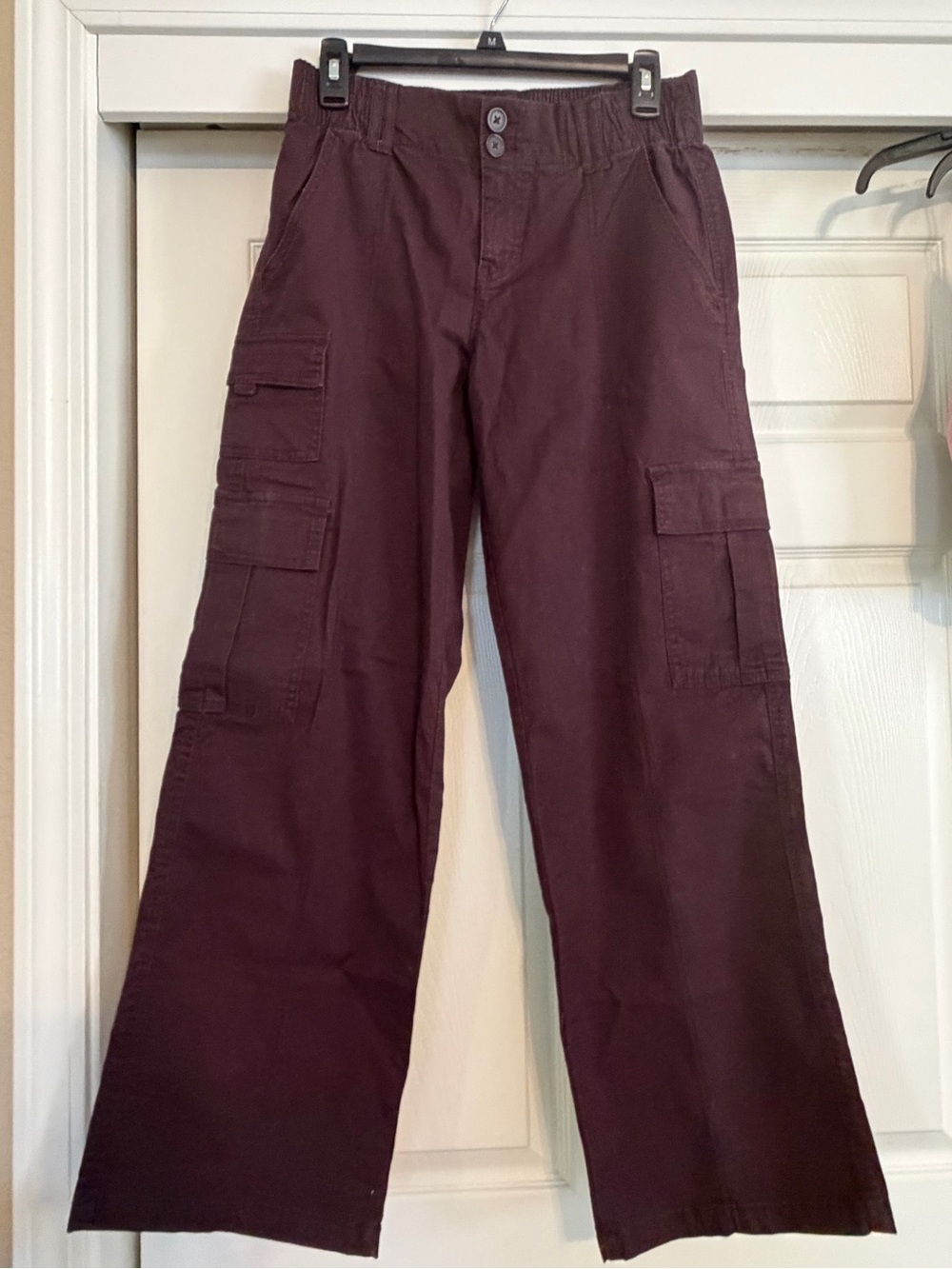 WallFlower Women’s Medium Burgundy Wide Leg Cargo Pants Stretch Utility Y2K - Picture 3 of 10